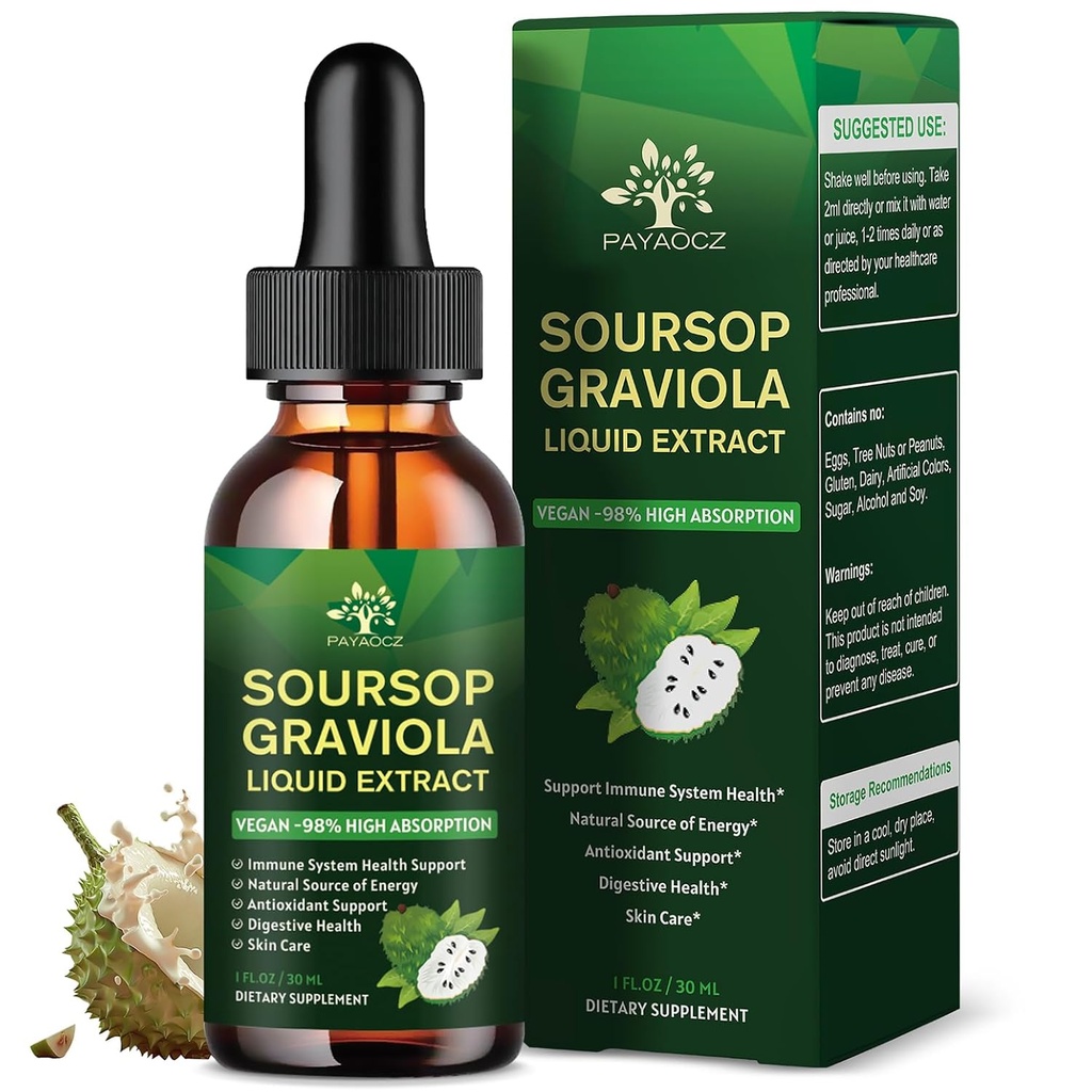 (1 opakowanie) Soursop Liquid Drops Plus Sea Moss Extract, Graviola Bitters Liquid Extract for Cell Support & Regeneration, Immune Boost, Liver and Sleep, Soursop Oil Herbal Goodness, 1 Fl Oz