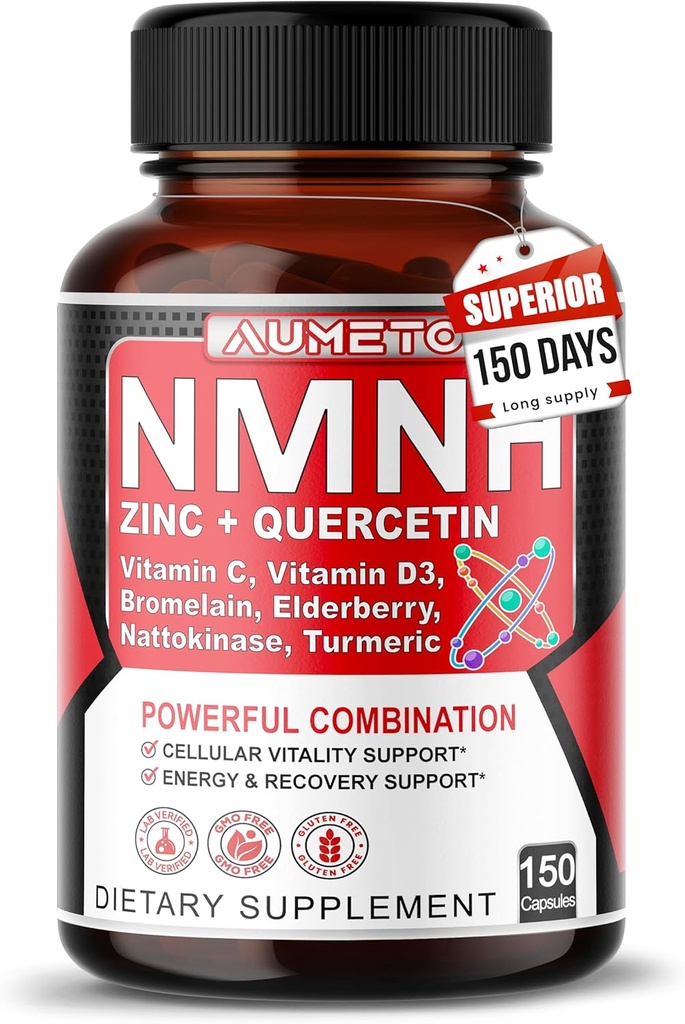 NMNH 600 mg z cynku, Quercetin, Witamina D3, Elderberry i Nattokinaza - Codzienne Cellular Wellness & Healthy Aging Support - 150 Kapsułki - Made in USA