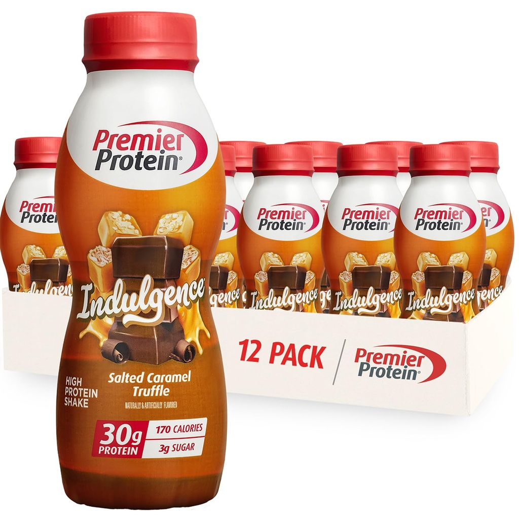 Premier Protein Indulgence Protein Shake, 30g Protein, 3g Sugar, Sól karmelowa Trufle, 11.5 fl oz, Opakowanie po 12