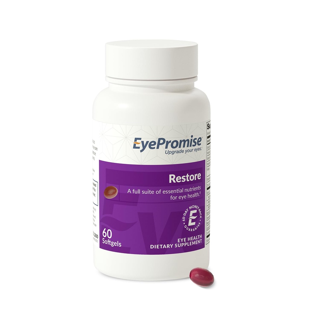 EyePromise Restore Eye Health Supplement - 60 Softgels, 30-Day Supply - Omega 3 Supplement with Zeaksantyna, Lutein, Fish Oil, EPA, DHA & Vitamin for Eye Health