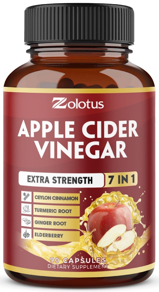 Zolotus 7 in 1 Jabłkowy cydr Kapsułki, 3 Miesiące dostawy z Ceylon Cynamon, Ginger Root, Turmeric, Elderberry dla Supports trawienie, Immune, 90 Kapsułki