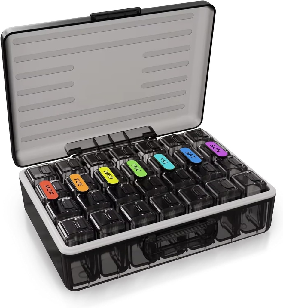 Cotygodniowy Pill Organizer - Duży pojemnik na lek dzienny - Not-Spill Holder dla tabletek, kapsułki, Softgels - Przyjazny dla podróżujących 7 dzień
