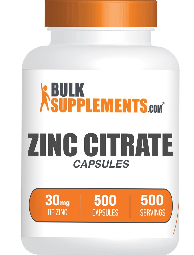 BulkSupplements.com Cynk Kapsułki Cytrate - Suplementy cynku, Gluten Free - 30 mg na Serving, 1 Kapsułka na Serving, 500 Ilość (Opakowanie 1)