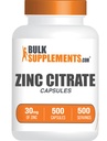 BulkSupplements.com Cynk Kapsułki Cytrate - Suplementy cynku, Gluten Free - 30 mg na Serving, 1 Kapsułka na Serving, 500 Ilość (Opakowanie 1)