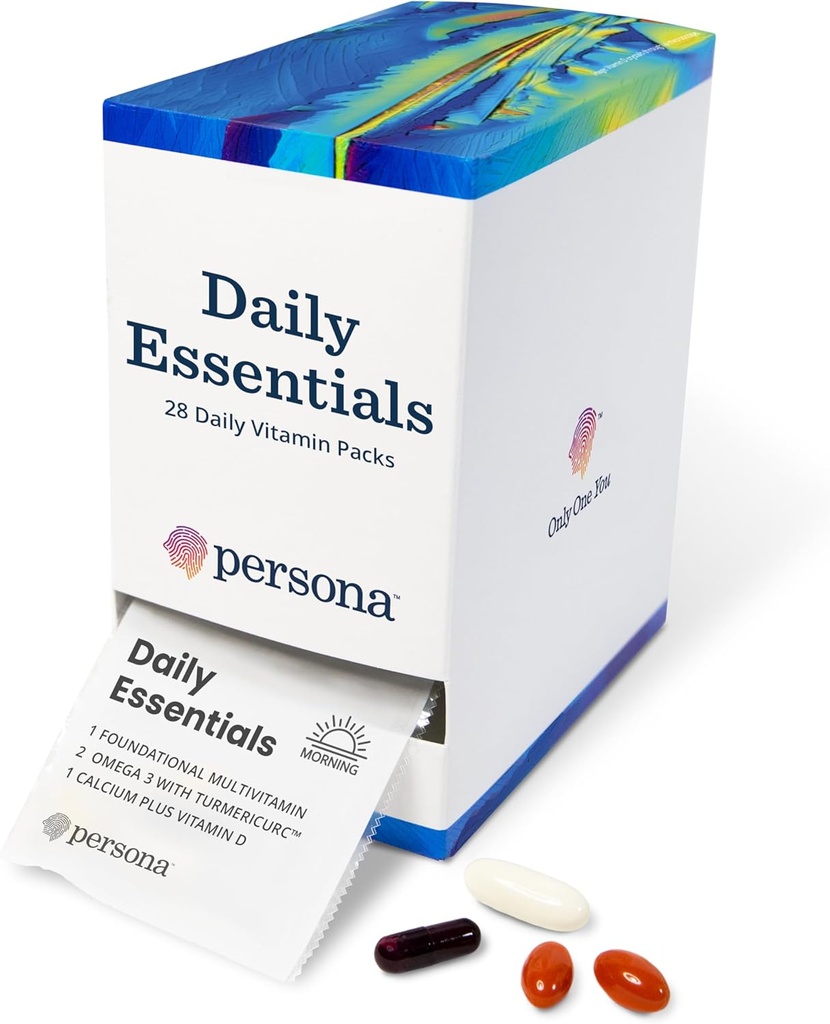 Persona Nutrition Daily Essentials Multivitamin Pack for Women & Men (28 Pack) - zawiera Omega 3 z Turmeric, Wapń, Witamina D & Kompletna multivitamina dla dorosłych