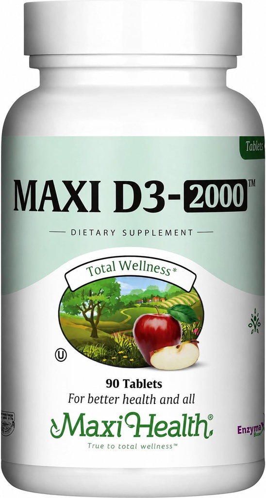 Maxi- Health Witamina D3 2000 j. m. - Dla zdrowych funkcji mięśni, kości i wsparcia immunologicznego - 90 tabletek - Najlepszy suplement koszerny dla dorosłych