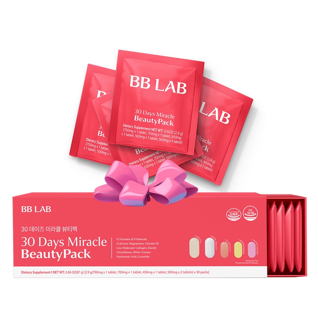 BB LAB 30 Dni Cudowne piękno All- in- one Pack, Kolagen niskocząsteczkowy, Elastin, Glutation, Ceramid, Kwas hialuronowy, Multivitamin & Minerals, Wapń, Magnez, Witamina D