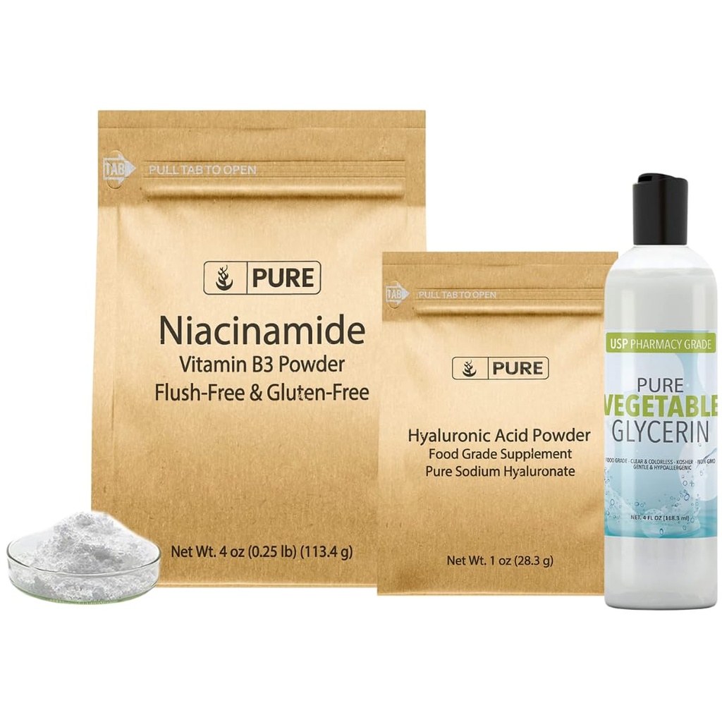 Pure Original Składniki Kwas hialuronowy, Niacynamid, i Glicerin Bundle, Różne rozmiary, bezmózgowy, bezbarwny
