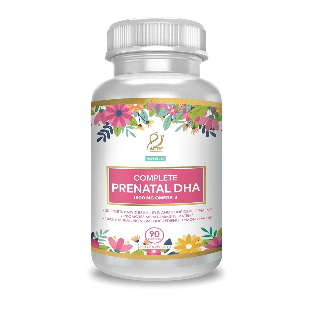 ACTF Kompletna prenatalna DHA z 1500mg Omega-3, 100% Naturalny, Organiczny DHA, EPA - NieGMO, 90