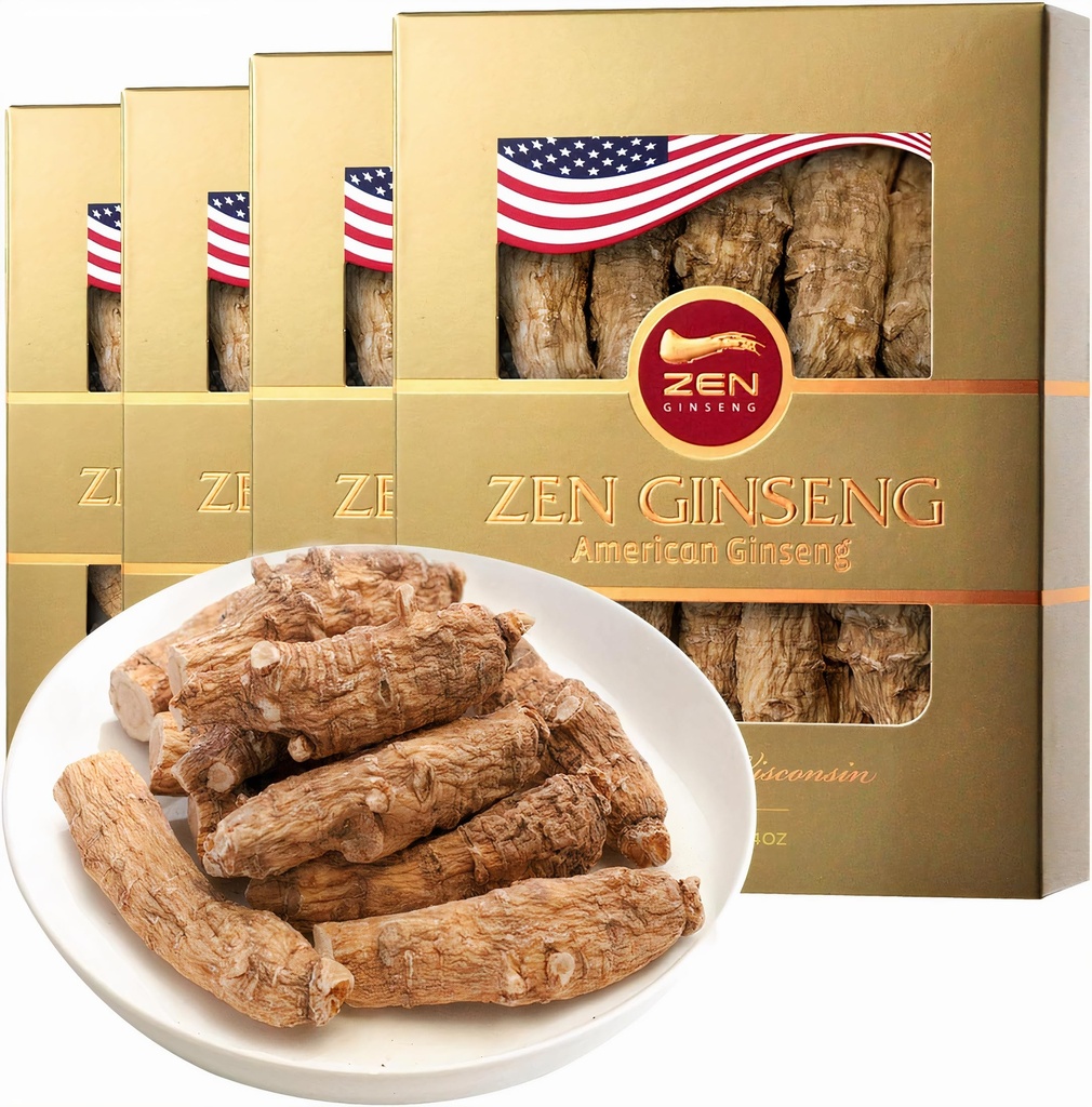 4 Pudełka Premium Big American Ginseng Root (4oz per Box) - Non- GMO, Gluten Free Wisconsin Ginseng. Wzmacnia odporność, energię i wytrzymałość dla mężczyzn i kobiet