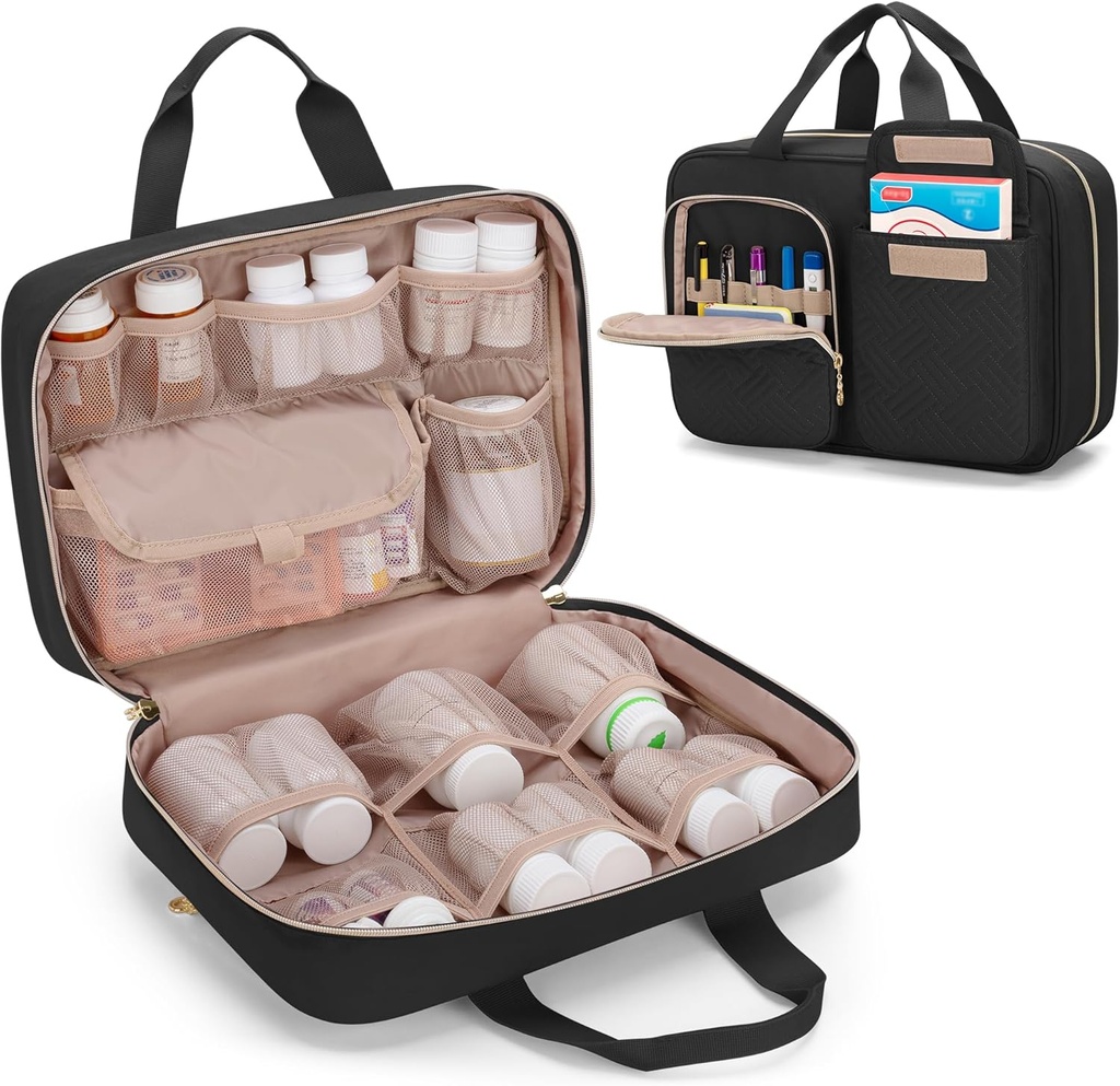 Damero Medicine Organizator, Pill Bottles Storage Travel Bag do leków na receptę, Dostawy medyczne, Czarny