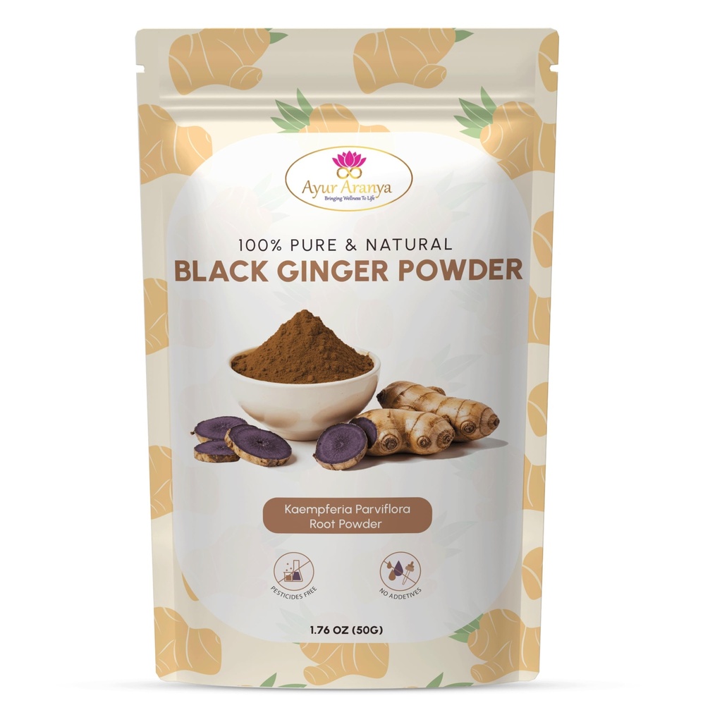 Ayur Aranya 100% Pure Black Ginger Powder 50g - Kaempferia Parviflora Root Powder - Natural Stamina & Energy Booster - Jakość Premium, Brak środków konserwujących - Wymieszać z wodą, Soki, Smoothies lub herbaty
