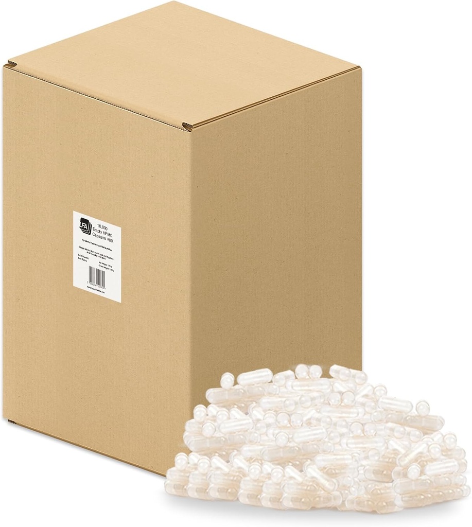 Puste 00 Kapsułki - Wegan HPMC - 10000 Licznik Box - Pigułka Kapsułki Puste Fits Kapsułki Napełniacz Taczka - Połączone Wegetariańskie Czapki Easy Snap dla DY Proszek Suplement Pigułki - Halal & Kosher