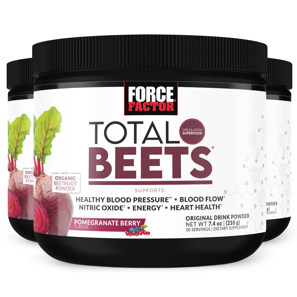 Czynnik siły Total Beets Drink Mix Superfood Proszek z azotanami do wspomagania cyrkulacji, tlenek azotu, Energia, Endurance i Stamina, Kardioviral Heart Health Supplement, 90 Służenia, 3-Pack