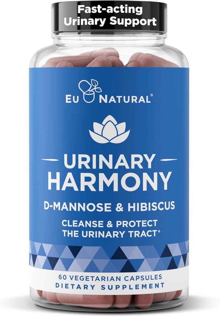 Harmonia moczowa D- Mannose Supplement - Trakt moczowy Zdrowie kobiet - Oczyszcza i spłukuje Układ moczowy - Potężna formuła siły klinicznej z DMannose i Hibiscus - 60 szybko działających kapsułek