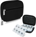 Serfeymi Cotygodniowy Travel Pill Pill Case for Purse z usuwalną 7-dniową Pill Box, Modne Travel Medicine Organizer Pill Container for Medicine, Witamina, Suplement - Black 01 + Pill Box