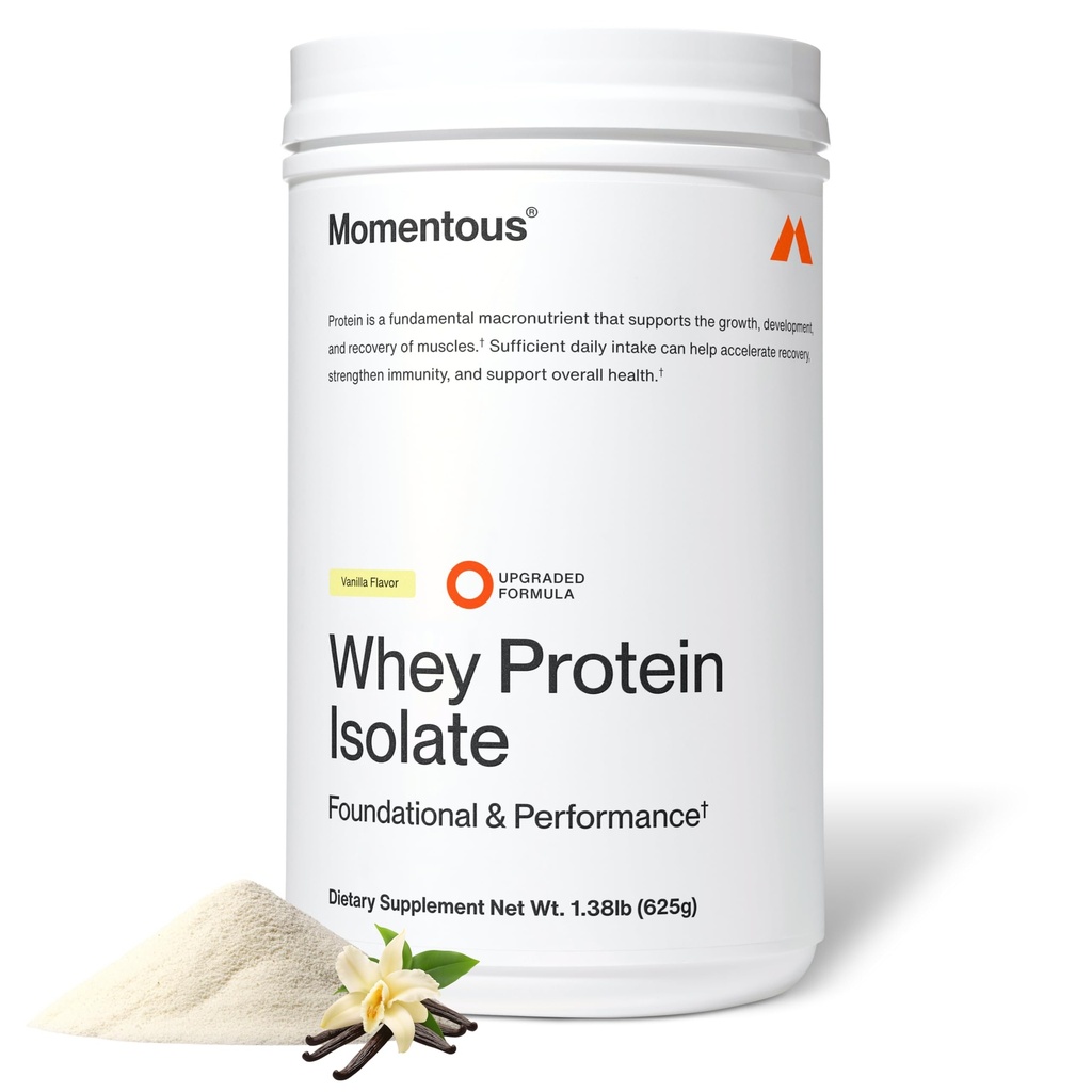 Momentous Essential Grass- Fed Protein Serwatka w proszku - 20 g Białko izolatu serwatki - NSF Certified for Sport - Glutential Free - 24 Służenia dla Esential Everyday Use - Vanilla - Pakiet May Vary