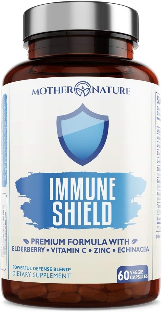 Advanced 7-in-1 Immune Support Supplement for Allergies - Elderberry, Vitamin C, Zinc, and More - Boosts Immunity in Adults & Kids (60 Vegan Capsules)
