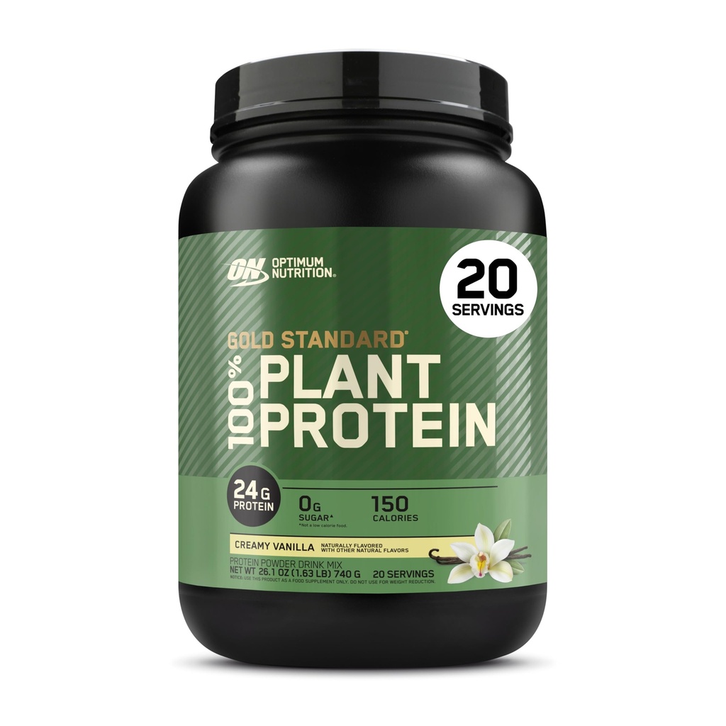 Optimum Nutrition Gold Standard 100% Proszek białkowy na bazie roślin, Gluten Free, Białko wegańskie do wspomagania mięśni i odzyskiwania z aminokwasów - Creamy Vanilla, 20 Servings (Packaging May Vary)