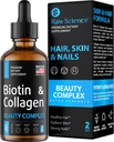 Liquid Collagen & Biotin Supplements for Hair Growth - Biotin 10000mcg Collagen Peptydes 20000mcg Drops - Hair Vitamin for Hair Loss for Women & Men, Skin and Nail Strengthener - Made in USA, 2 floz