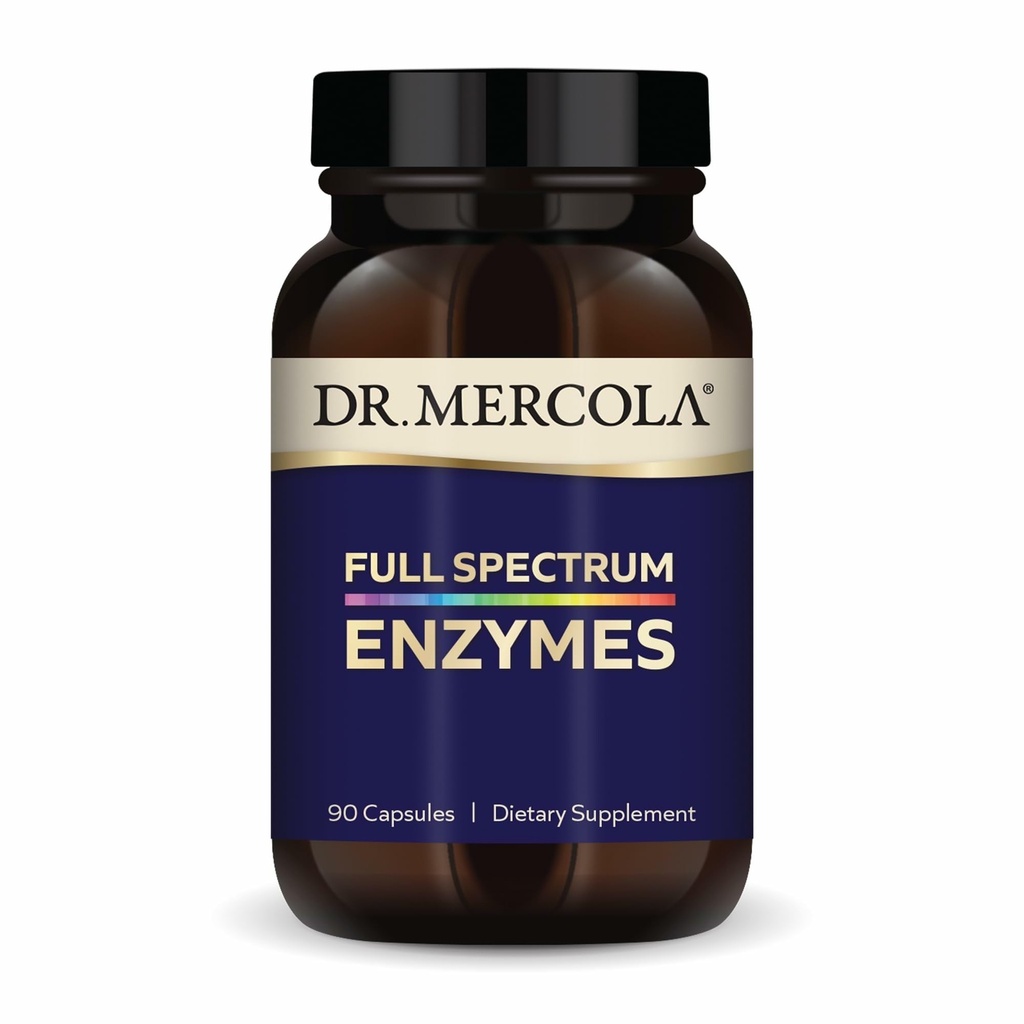 Dr Mercola Full Spectrum Enzymes - 22 Różne Enzymy - Wsparcie Digestive & Immune Health - Pomaga Digest Carbohydrates, Tłuszcze, Białka & Włókna - Non-GMO, Gluten- Free & Soy- Free - 90 Kapsułki
