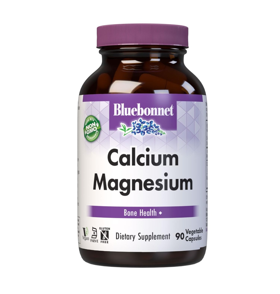 Bluebonnet Nutrition Wapń & Magnez, Bone Health *, Non-GMO, Wegan, Kosher Certified, Gluten- Free, Soy- Free, 90 Kapsułki roślinne, 30 Słupki
