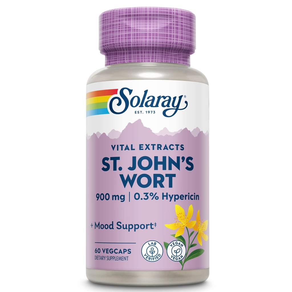 SOLARAY St. Johns Hort Aerial Extract 450mg Dwa razy na dobę 124; Mood & Brain Health Support 124; 0,3% Hypericine 124; 60ct, 30 Serv.