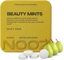 NOOZ Beautiful Mints - Bezcukrowa Mennica Biotin do Świecenia Skóry, Zdrowe włosy i silne paznokcie - Juicy Pear Flavor 124; Przyjazny dla podróżnych Suplement z przeciwutleniaczami, Witamina C, B6 & B12 Bething 124; Non-GMO, 25 Mints