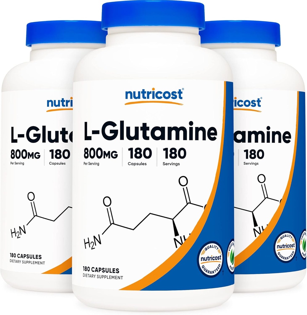 Nutricost L- glutamina 800mg, 180 kapsułek (3 butelki)
