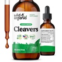 Wild & Organic Cleavers Tincture - Natural Detox Drops with Cleavers Leaf - Suplement do ekstraktu Galium Aparine Herb - Vegan, Sugar & Alcohol- Free - 2 fl oz