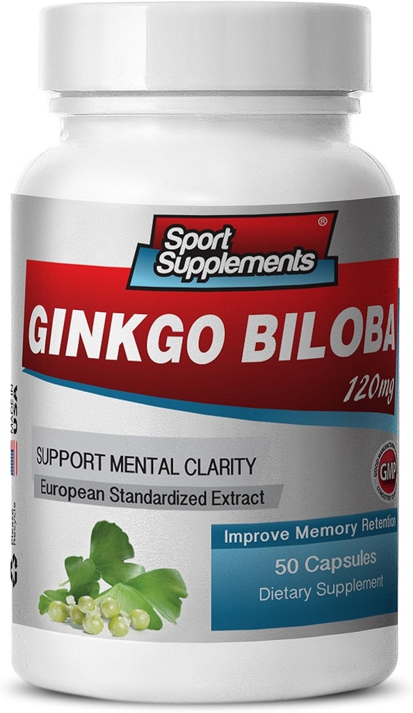 Suplementy mózgu dla pamięci i skupienia - Ginkgo BILOBA 120MG - Gingko biloba Plant, suplementy ostrości dla dorosłych, Gingko biloba Suplementy, Ginko biloba Pigułki naturalne, Suplement pamięci - 1B 60 Kapsułki