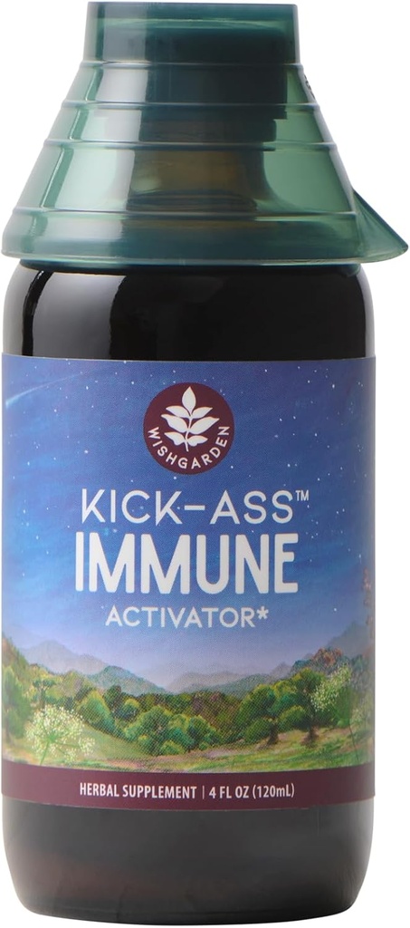 WishGarden Herbs Kick- Ass immunologiczny aktywator - Herbal immunologiczny suplement wsparcia dla dorosłych, Plant- oparte immunologiczne Booster & immunologiczna obrona w / Echinacea & Goldenseal, Rapid Immunity Boost Formuła, 4oz