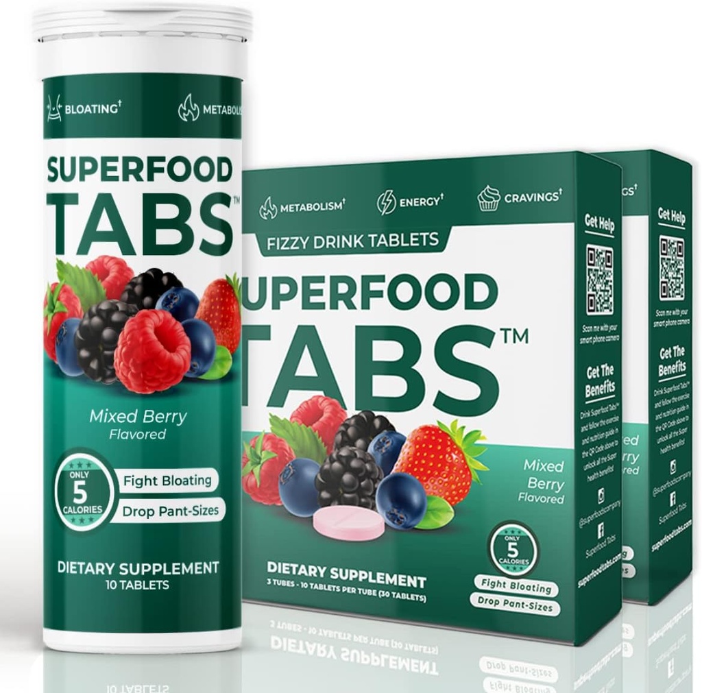 Superfood Tabs Superfoods Company Detox Cleanse Drink - Suplement odżywczy dla kobiet i mężczyzn - Wsparcie zdrowej masy ciała, zdrowia trawiennego, Pożądanie i Bloating Relief - mieszany aromat Berry [60 tabletek]