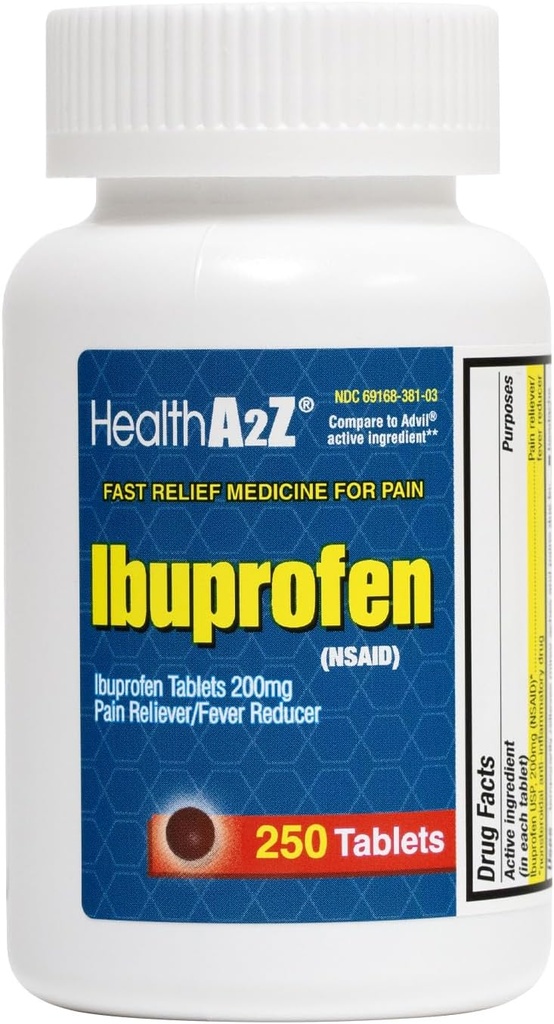 HealthA2Z ® Ibuprofen 200mg Xi124; Ból Relief Xi124; Bóle ciała Xi124; Ból głowy Xi124; Zapalenie stawów 124; Skurcze Xi124; Ból pleców 124; Zmniejszanie gorączki... (250 Hr)