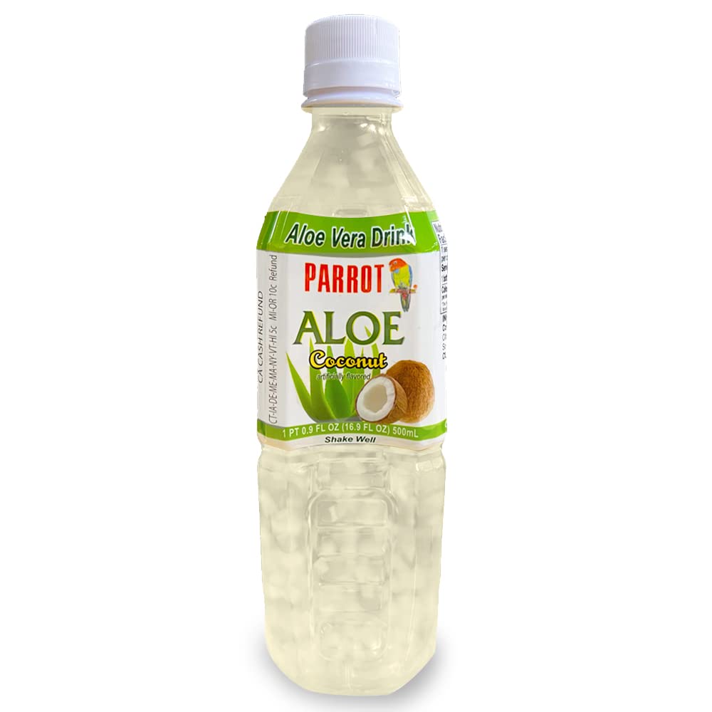 Parrot Brand Aloe Vera Sok Drink Coconut Flavor 500 ml 16.9 unce (opakowanie po 10)