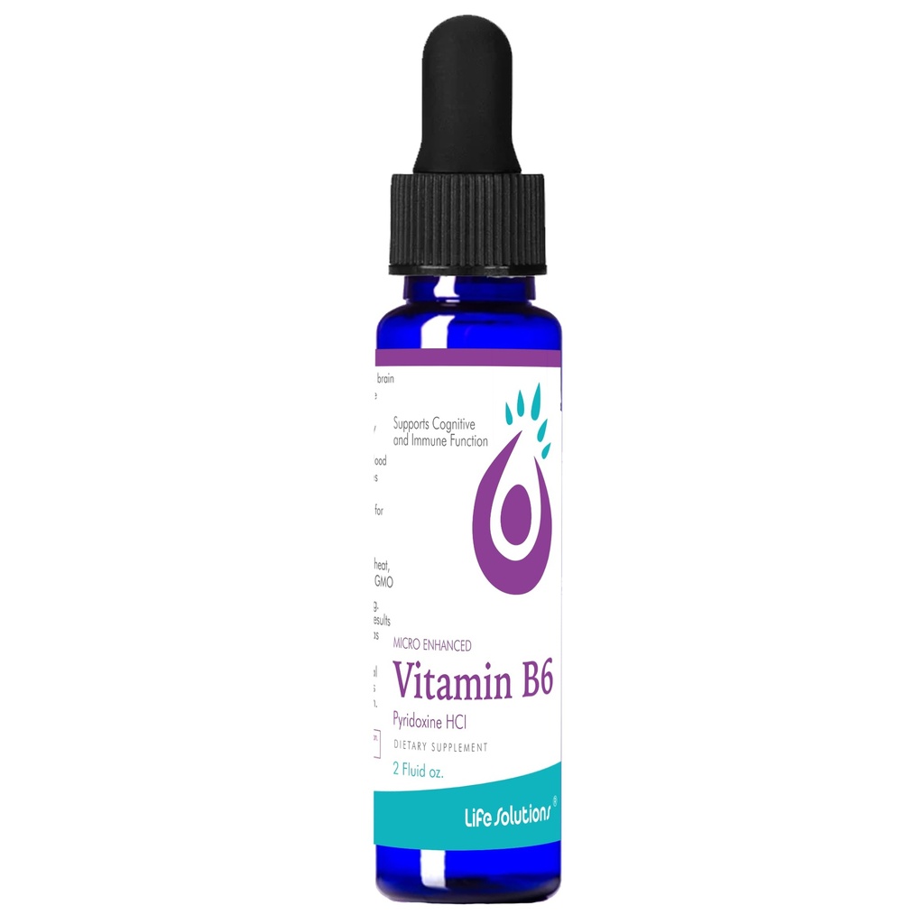 Rozwiązania życiowe Witamina B6 Pirydoksyna HCI - Suplement witamin B, B6 Witaminy 25mg, - Zasadniczy suplement B6 dla metabolizmu, energii i układu nerwowego Wsparcie 2oz kroplomierzem płynnym