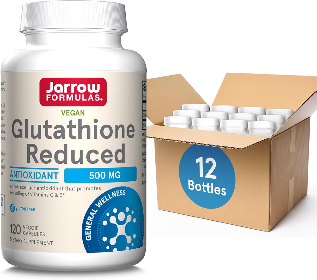 Jarrow Phillips Glutathione Zredukowane 500 mg- 120 Veggie Capsules- Intracellar Antioksydant- Quality Glutathione Supplement- Wspiera Recykling Witamin C & E- Non- GMO- Gluten Free- Vegan, 12 Pakiety