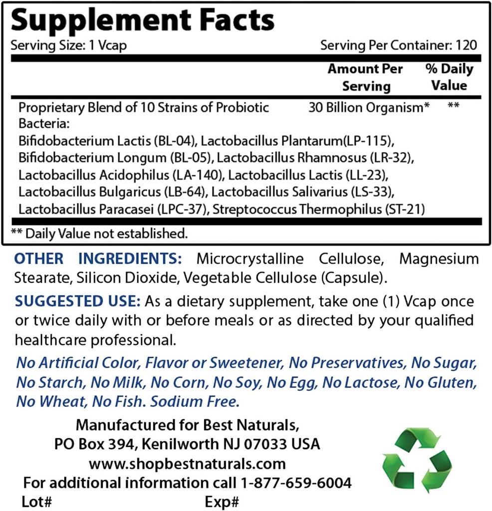 Najlepsze naturals Probiotic 10 Szczepy & 30 Miliard CFU & Witamina B2 (Riboflavin) 400mg