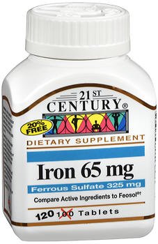 21. Century Żelazo 65 mg z siarczanem żelaza 325 mg - 100 tabletek, Opakowanie po 4