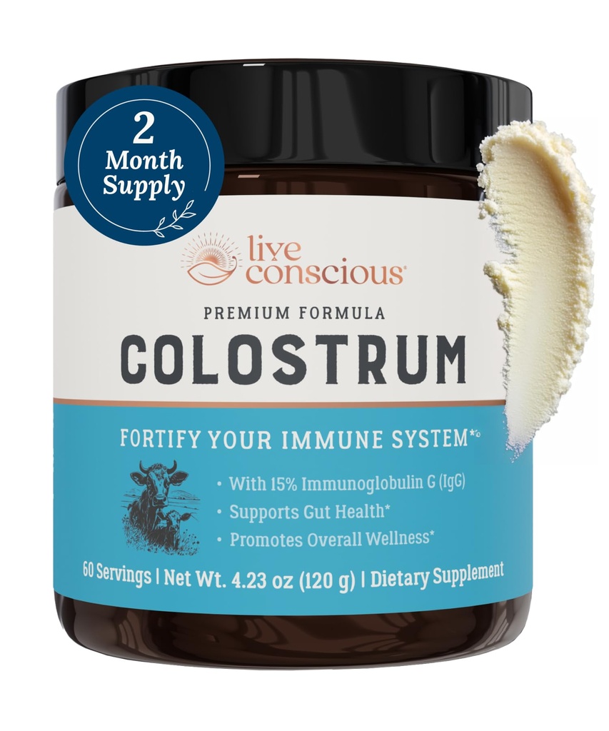 Live Conscious Colostrum Powder - Suplement do kolosrumu z trawy z laktoferryną do absorpcji żelaza - Colostrum bydlęce i suplement do systemu immunologicznego