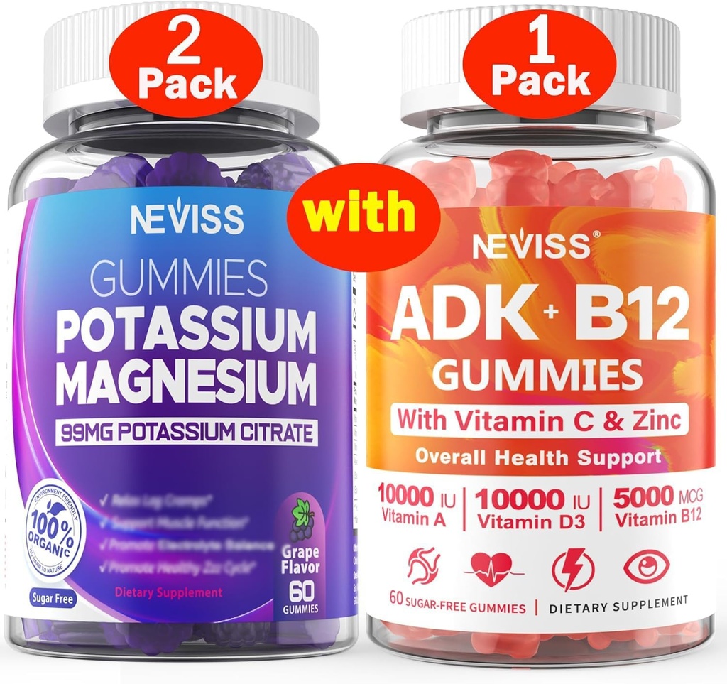 2Pack Potasu Magnezu + 1Pack Witamina ADK z B12 Gummies