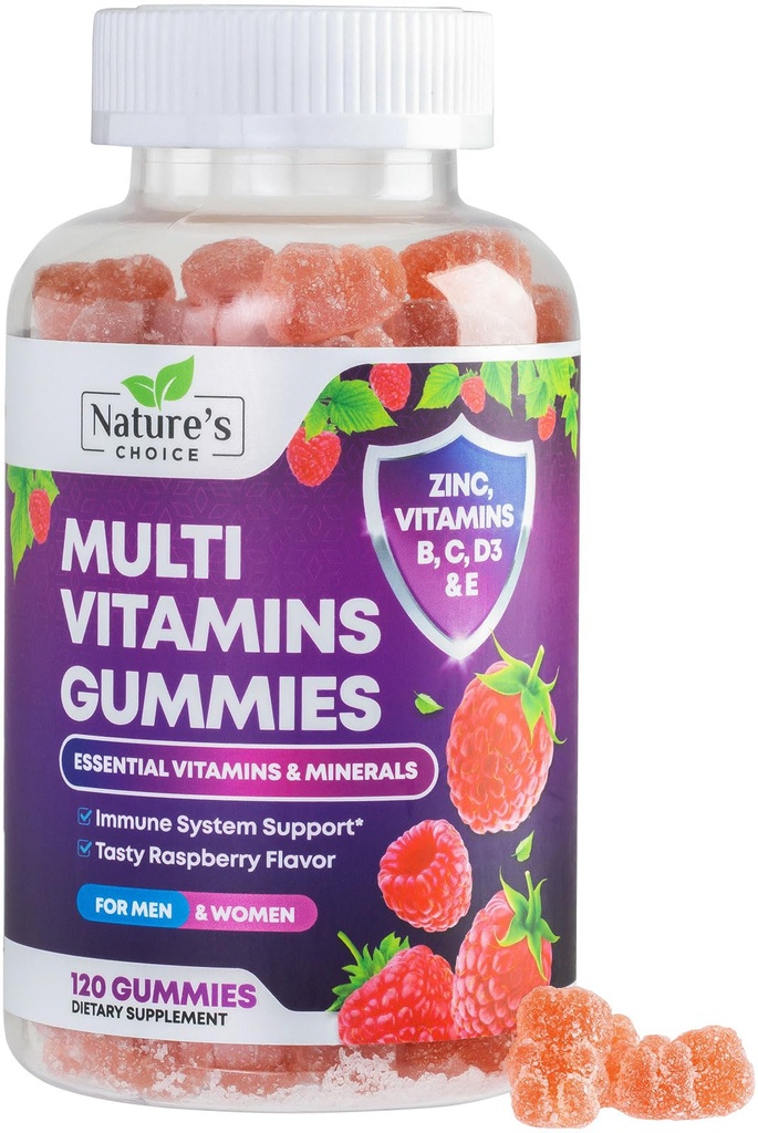 Gumie wielowarstwowe z witaminami A, C, D, E, B12, cynk - Codzienne gumowe witaminy i minerały dla kobiet i mężczyzn, suplement immunologiczny Gummy Multivitamin, Witamina dla dorosłych - 120 Gummies