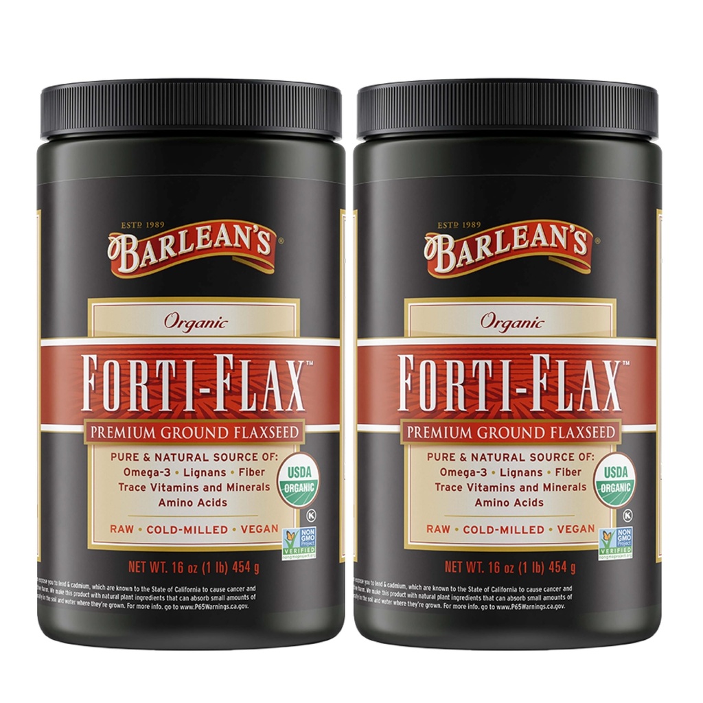 Barlean 's Forti- Flax Organic Flaxseed, Ground Whole Raw Seeds, Omega-3 Suplement z Lignans i Fiber dietetyczny, Luzem Ground Flax Seed, 16 oz, 2 Pack