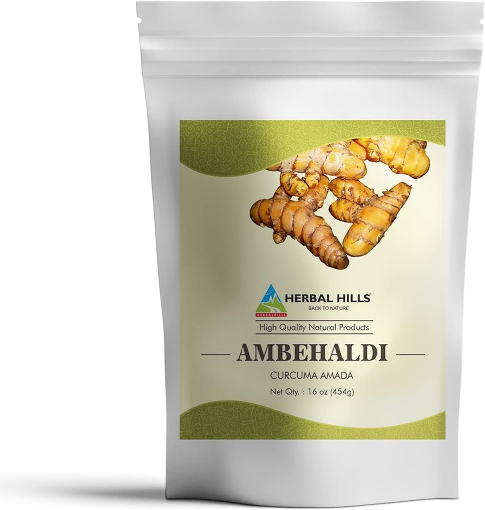 HERBAL HILLS Ambehaldi proszek w proszku Turmerowy / Amba Haldi / Curcuma Amada / Curcuma Longa / Kurkumina w proszku Turmeric Curcumina 124; 16 Oz (454 GMS)