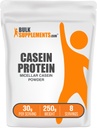 BulkSupplements.com Proszek z białka kazeinowego - Proszek z kazeiny mikrokrystalicznej, Proszek z białka z wolnym trawieniem - Bez flaworetu i glutenu, 30 g na porcję, 250g (8,8 oz) (opakowanie po 1)