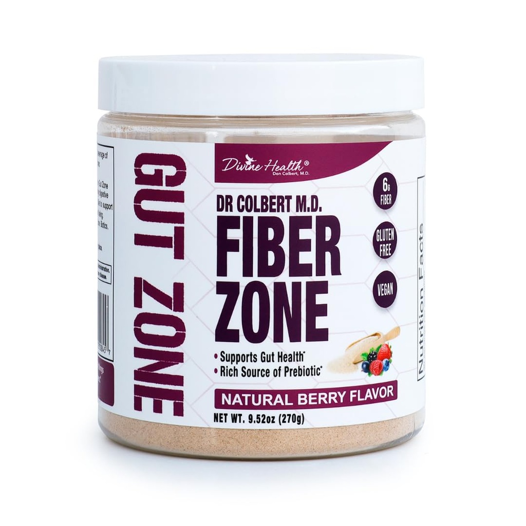 Dr Colbert MD Fiber Zone Powder Building 124; Berry Flavor Building 124; Prebiotyki, Nierozpuszczalny & Rozpuszczalny Fiber Building 124; Pyllium Husk Building 124; Inulina Building 124; Zalecane w Keto Zone Diet & Healthy Gut Zone 124; 9.52 oz