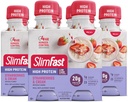 SlimFast Advanced Nutrition Meal Replacement Protein Shake - gotowy do picia, różowy, truskawki i śmietana, 4 butelki (Opakowanie 3)