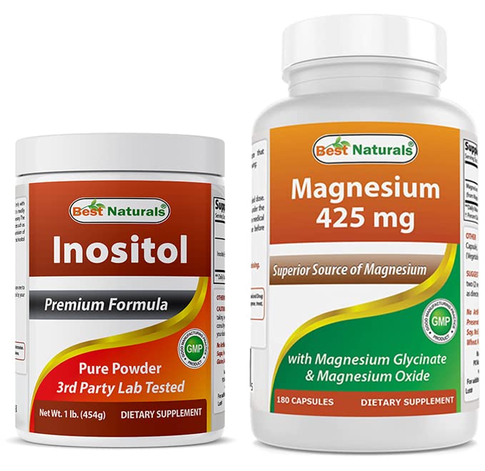 Najlepsze naturalne Inozytol Proszek 1 Lb & Magnezu Glicynian 425 mg