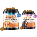 Dog Alergy Chews + Carmelie 24 in 1 Dog Multivitamin Chewable - 400 Treats - Sezonowa ulga alergiczna + Dog Vitamin dla Hip & Joint, Skóra & Coat, Immune Health (Kurczak Flavor)