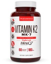 Witamina k2 MK- 7 Suplement 180mcg - Witamina K2 Wspiera zdrowie kości i serca dla układu sercowo-naczyniowego Wchłanianie wapnia z artrety- 60 Łatwe do połknięcia wieczka roślinne MenaQ7 K2 MK7
